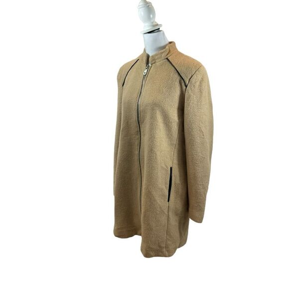 Ladies Stradivarius Brand Tan and Faux Leather Detail Jacket Size Large - Picture 4 of 14